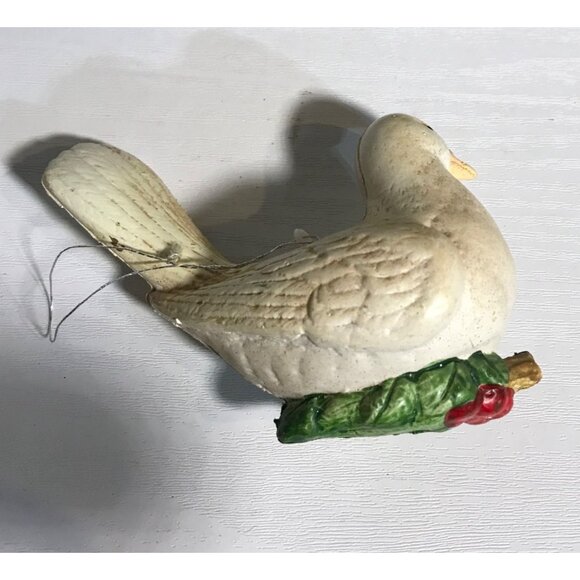 Dove Birds Christmas Tree Ornament Holly Accents Hard Plastic - Picture 9 of 12